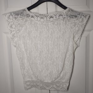 White Sheer Lace Crochet Size 3 XS Style By Italy See-Through